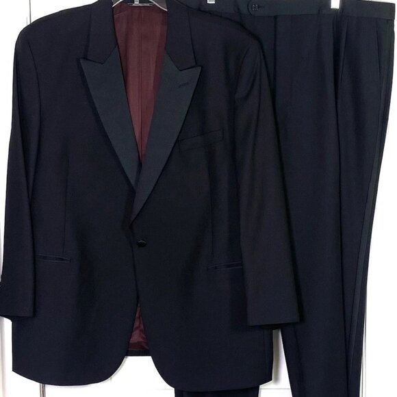 Jack Victor Tuxedo Suit Black York Super 100's Blazer Jacket 48R + Pants 43R - Picture 2 of 15